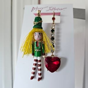 Betsey Johnson  Nutcracker Girl With red Gemstone Mismatched Drop Earrings